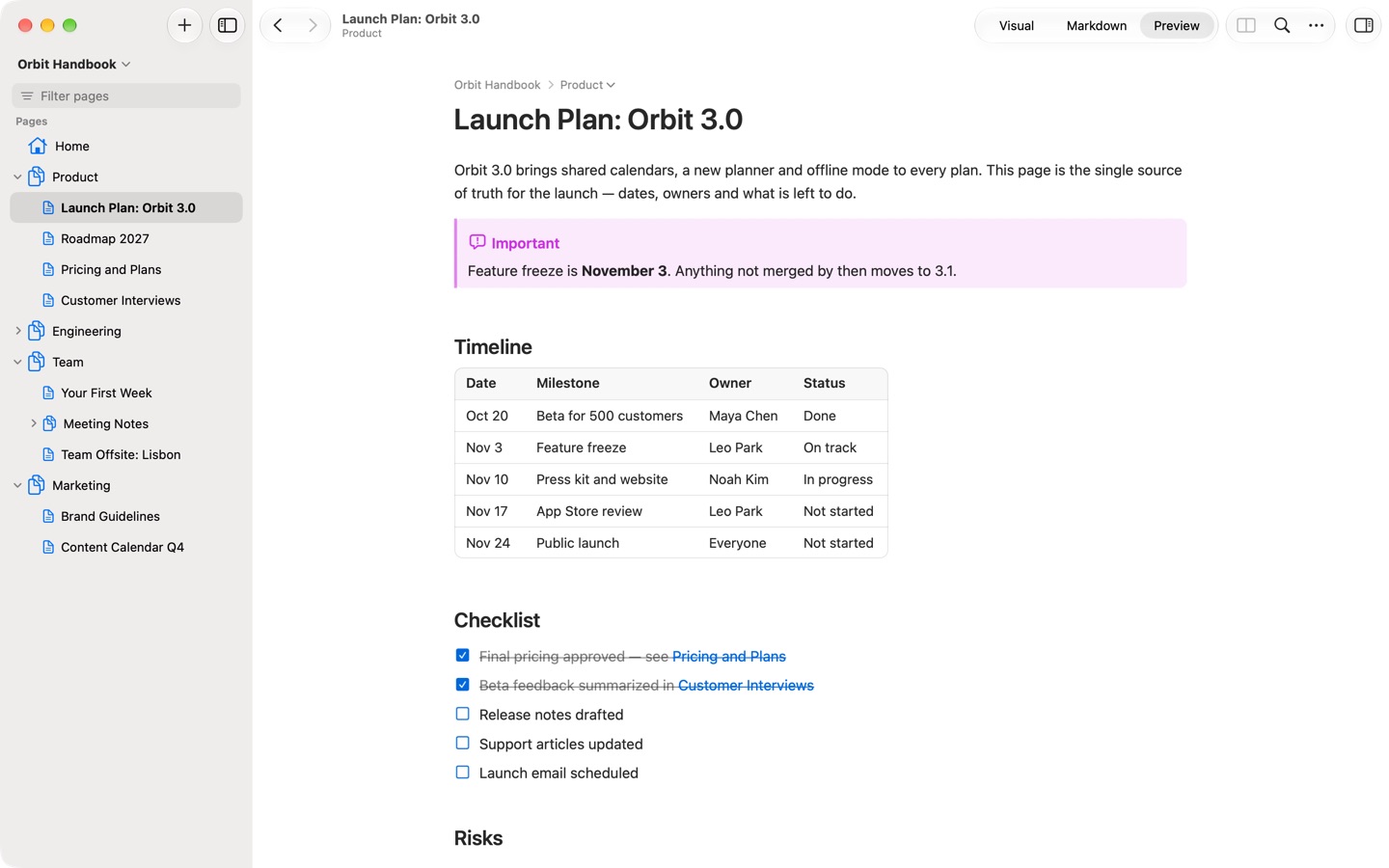 The launch plan page in Preview.